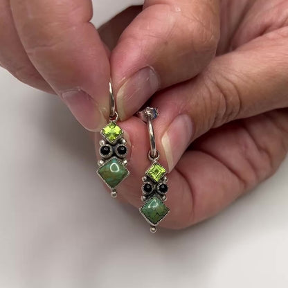 Leo Feeney Sterling Earrings – Peridot, Turquoise & Onyx – Hoop Dangle