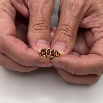 10K Gold Garnet Ring – Mid-Century Classic – Five Marquise Pyramid Stones