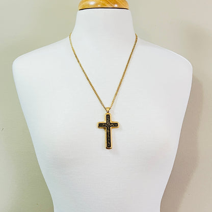 Vintage Sarah Coventry cross necklace shown on mannequin bust