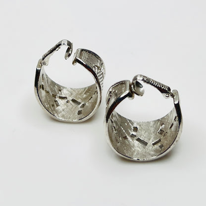 Sarah Coventry Wide Hoop Earrings – 1970s Silver Tone – Clip On