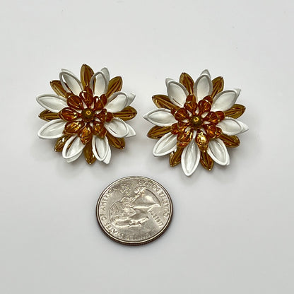 1960s clip-on earrings with matching enamel floral design