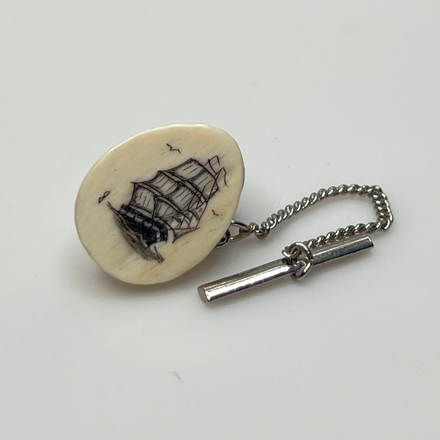 Estate tie tack with hand-etched tall ship design