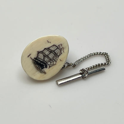 Estate tie tack with hand-etched tall ship design