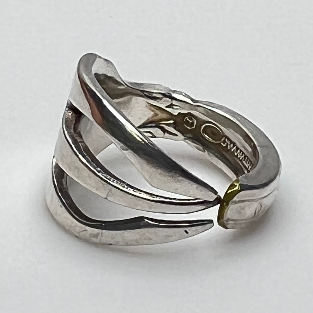 Vintage silver plated “Community” pickle fork ring with curved design