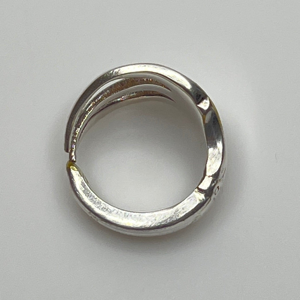 Upcycled silver fork ring on hand, size 8 with open tines