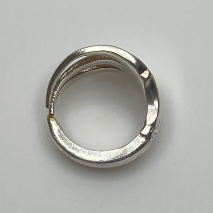 Upcycled silver fork ring on hand, size 8 with open tines