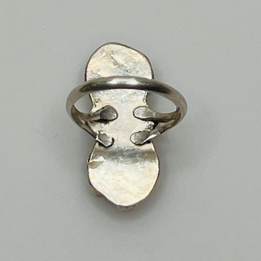 Vintage mosaic turquoise pinky ring with split band and rope detailing