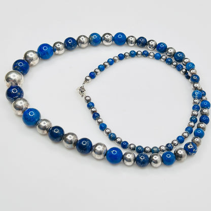 Vintage sterling silver and lapis lazuli graduated bead necklace