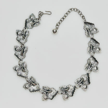 1950s sterling silver leaf choker necklace