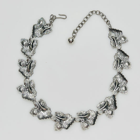 1950s sterling silver leaf choker necklace