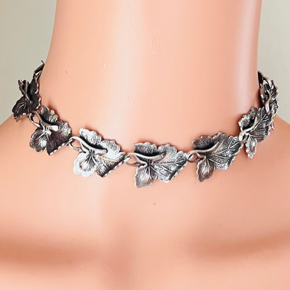 1950s sterling silver leaf choker necklace