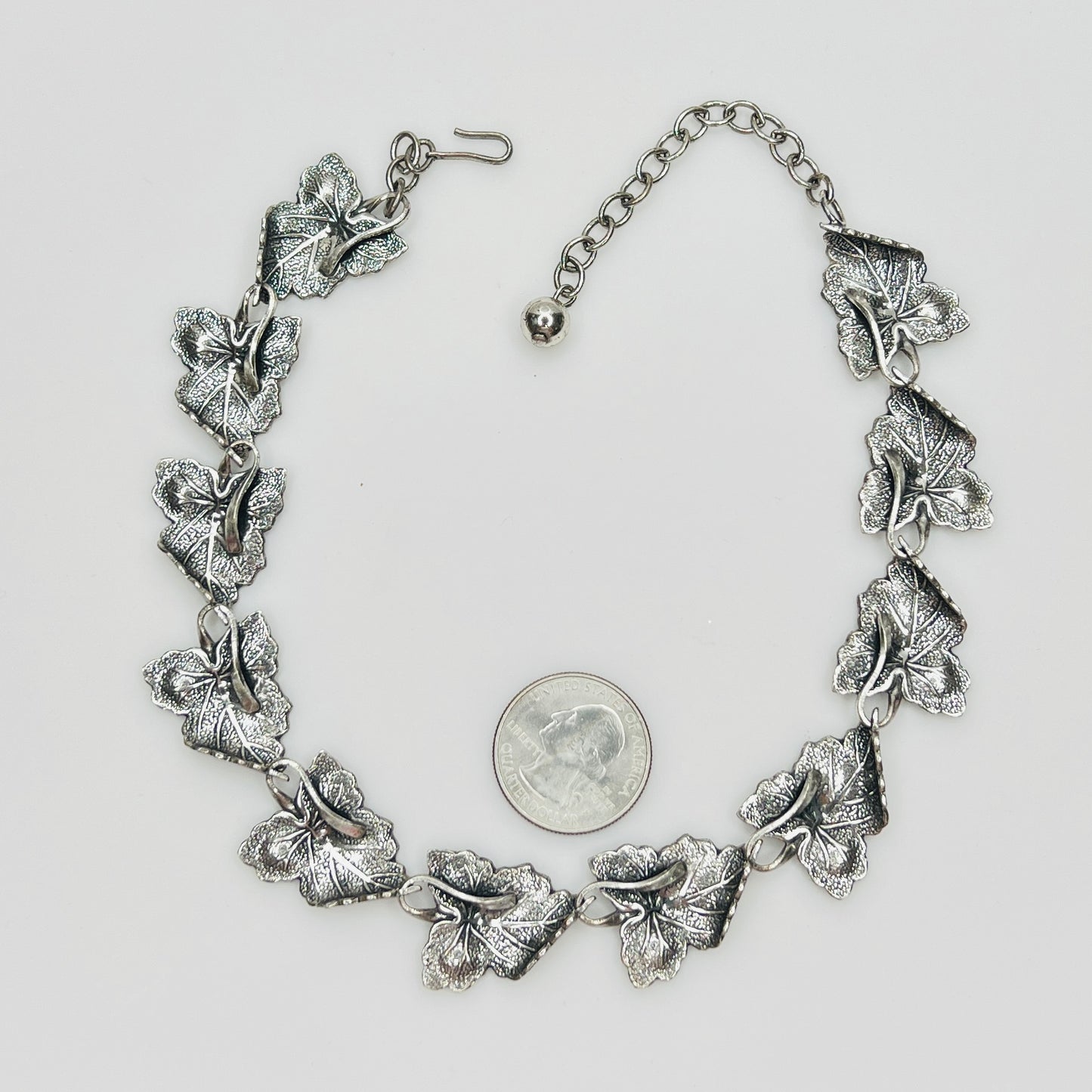 1950s sterling silver leaf choker necklace
