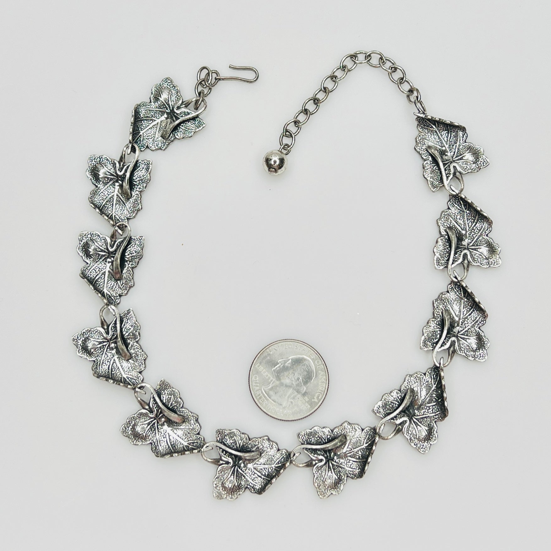1950s sterling silver leaf choker necklace