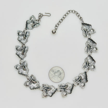 1950s sterling silver leaf choker necklace