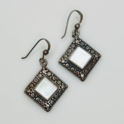 1980s sterling silver mother of pearl dangle earrings
