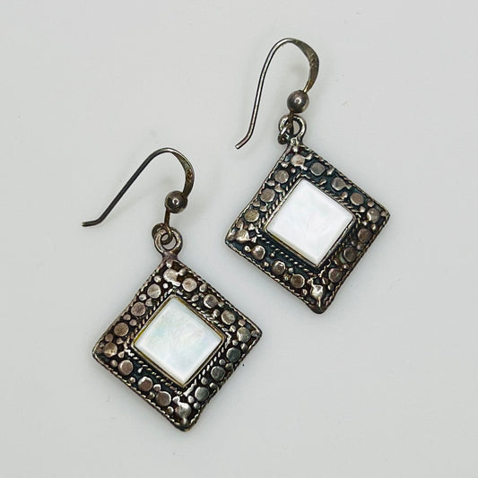1980s sterling silver mother of pearl dangle earrings