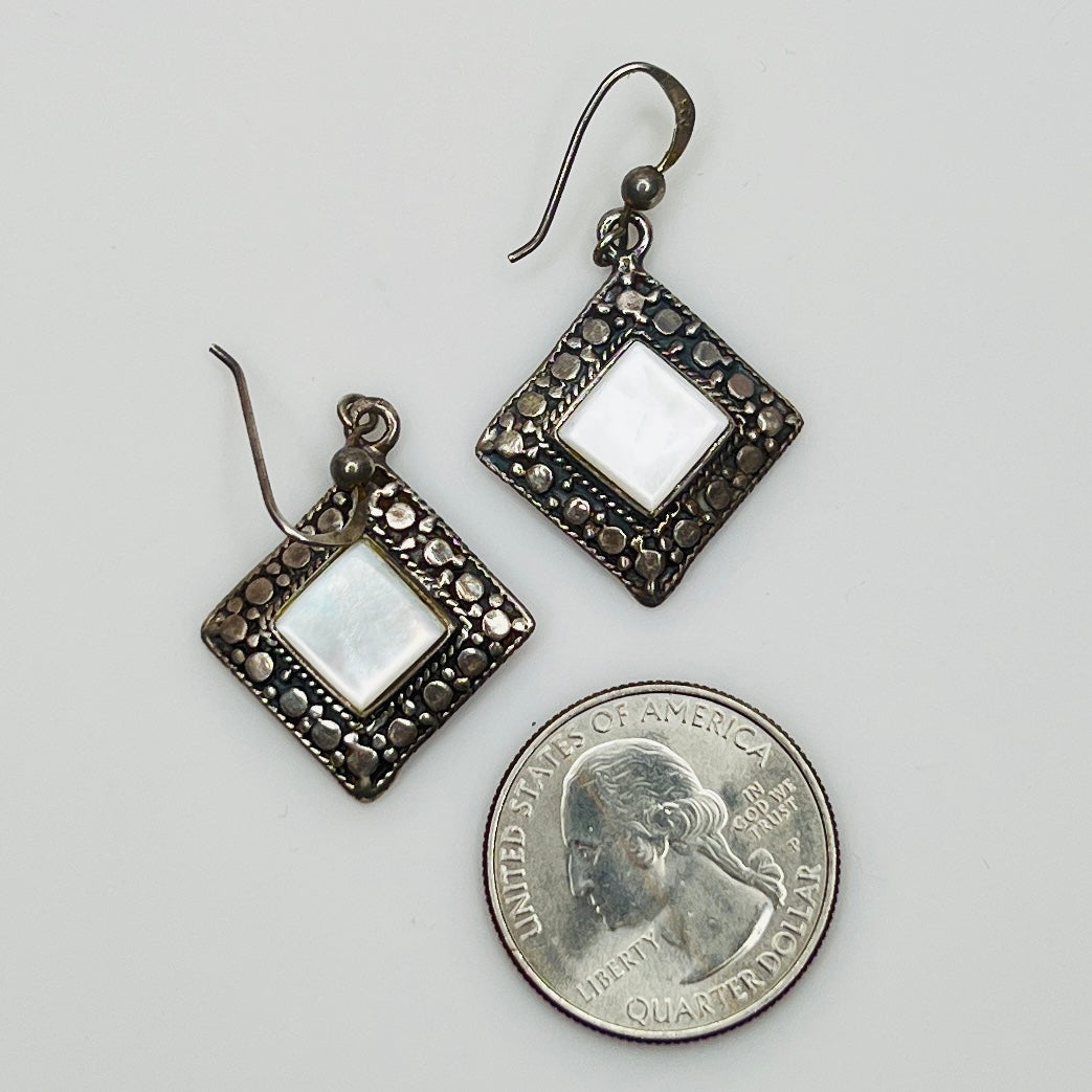 1980s sterling silver mother of pearl dangle earrings
