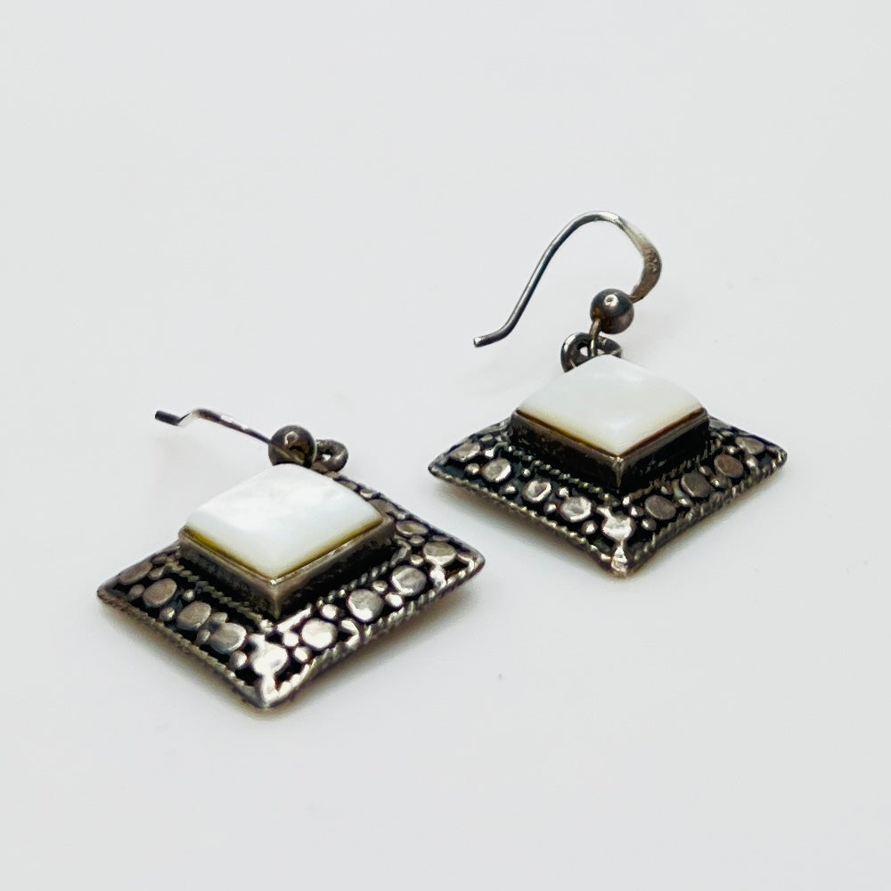 1980s sterling silver mother of pearl dangle earrings