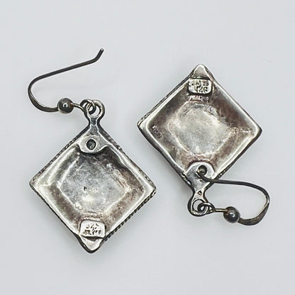 Back of 925 sterling silver artisan dangle earrings