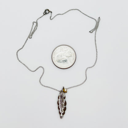 Sterling silver leaf pendant necklace with genuine pearl