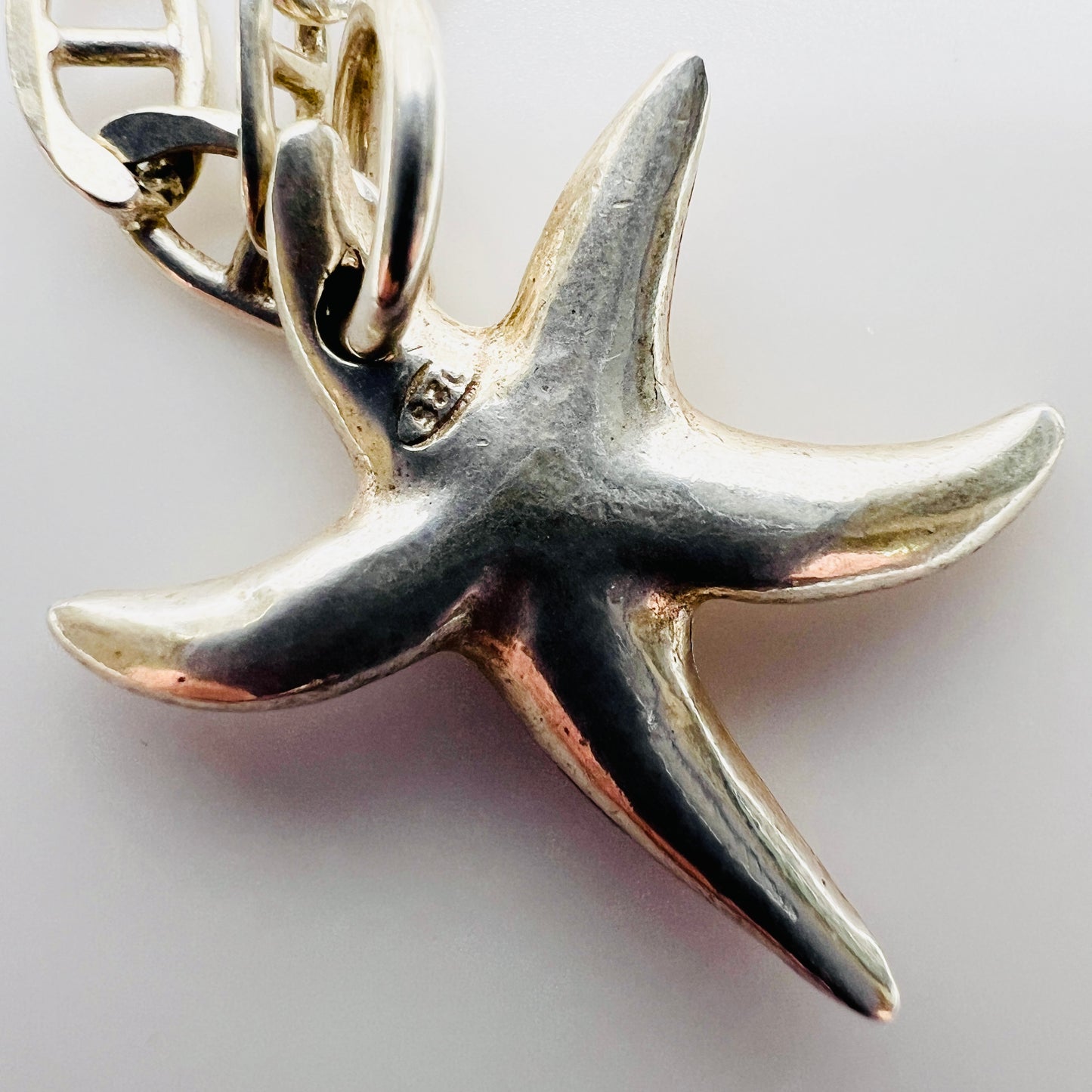 Sterling silver starfish pendant on mariner link chain necklace
