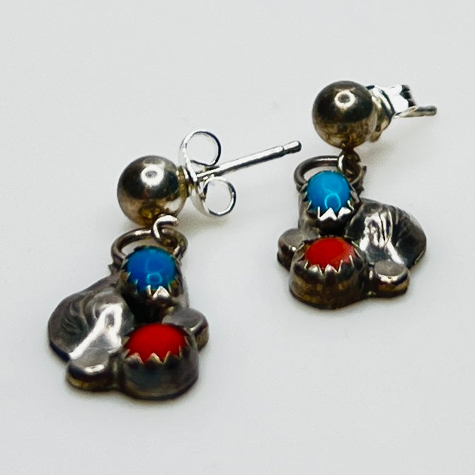 Sterling silver turquoise and coral dangle earrings