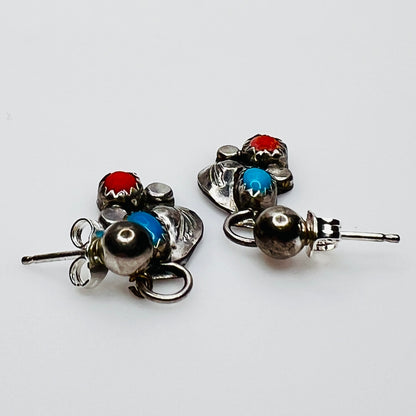 Sterling silver turquoise and coral dangle earrings