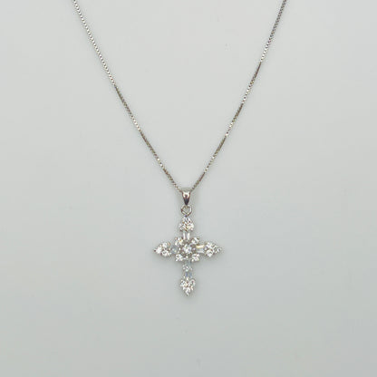 Italian-made box chain necklace with CZ cross pendant