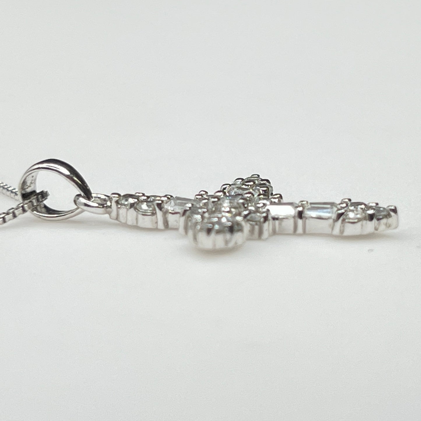 Italian-made box chain necklace with CZ cross pendant