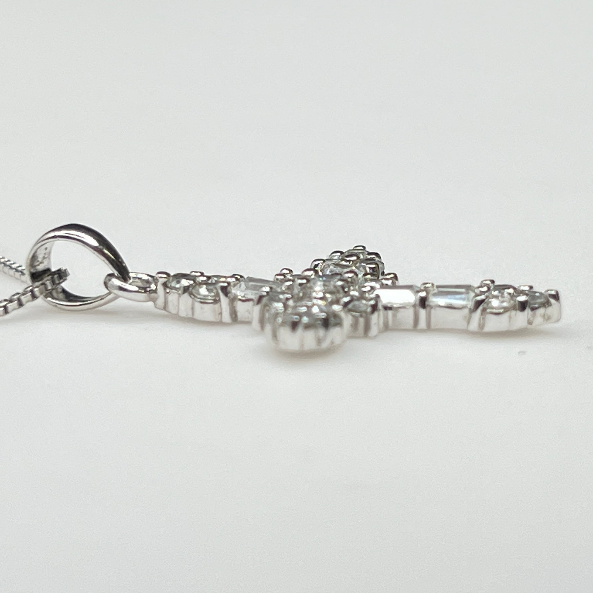 Italian-made box chain necklace with CZ cross pendant