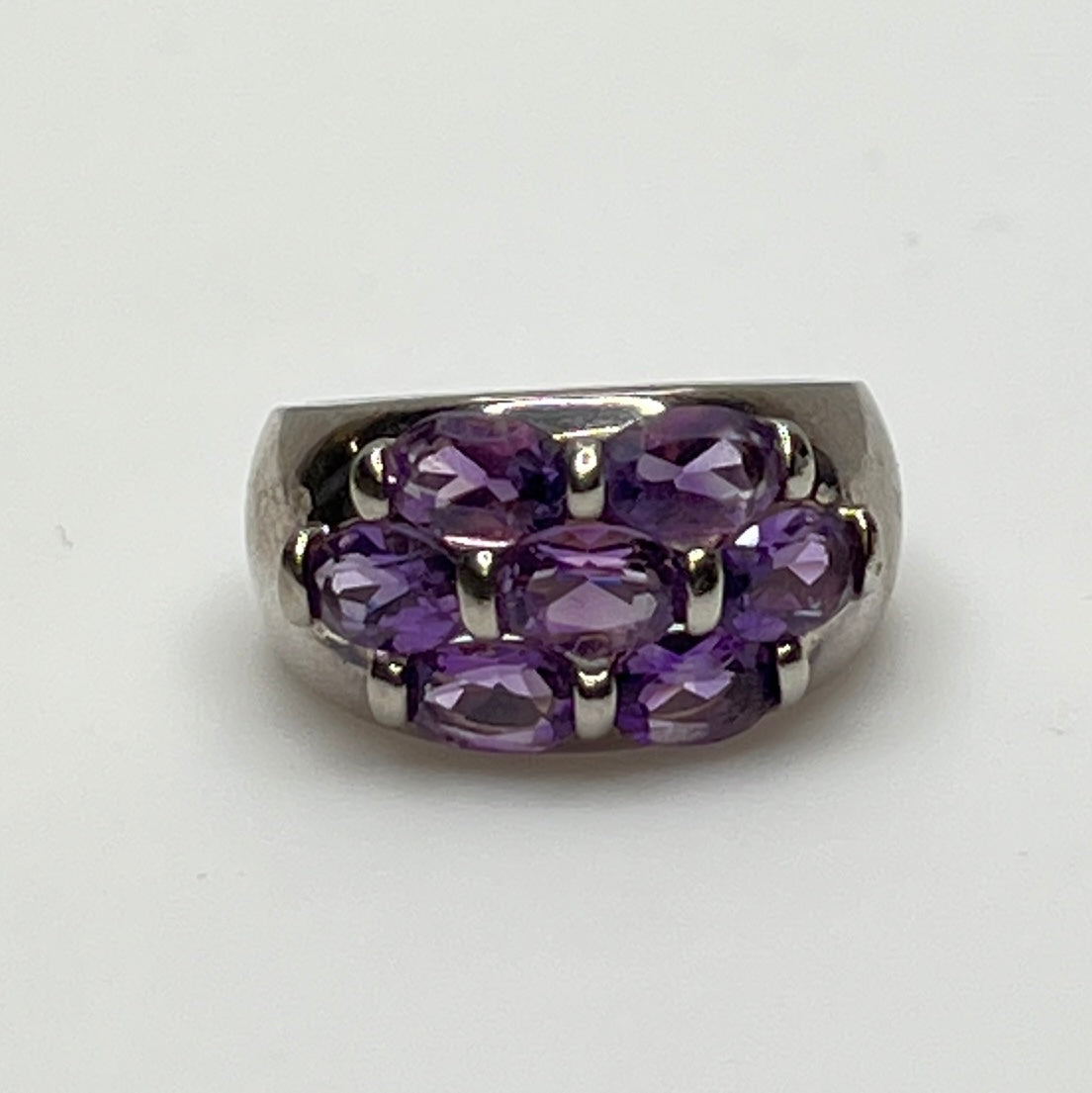 Vintage chunky silver cocktail ring with deep purple amethysts