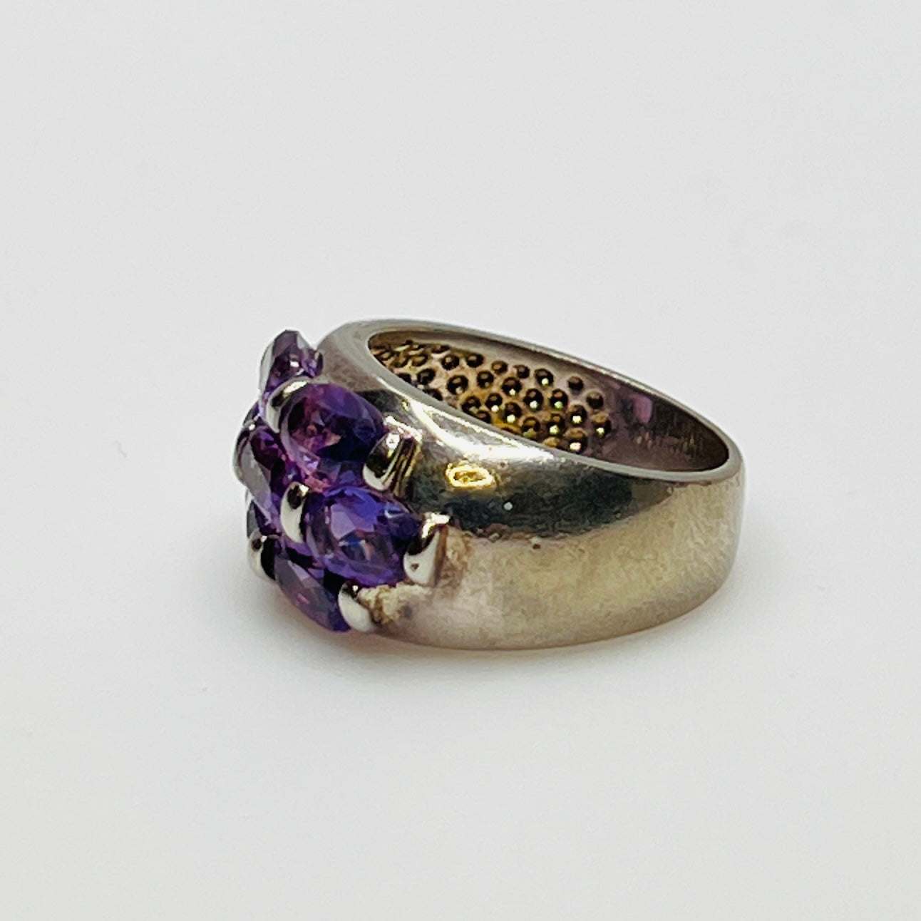 Vintage chunky silver cocktail ring with deep purple amethysts