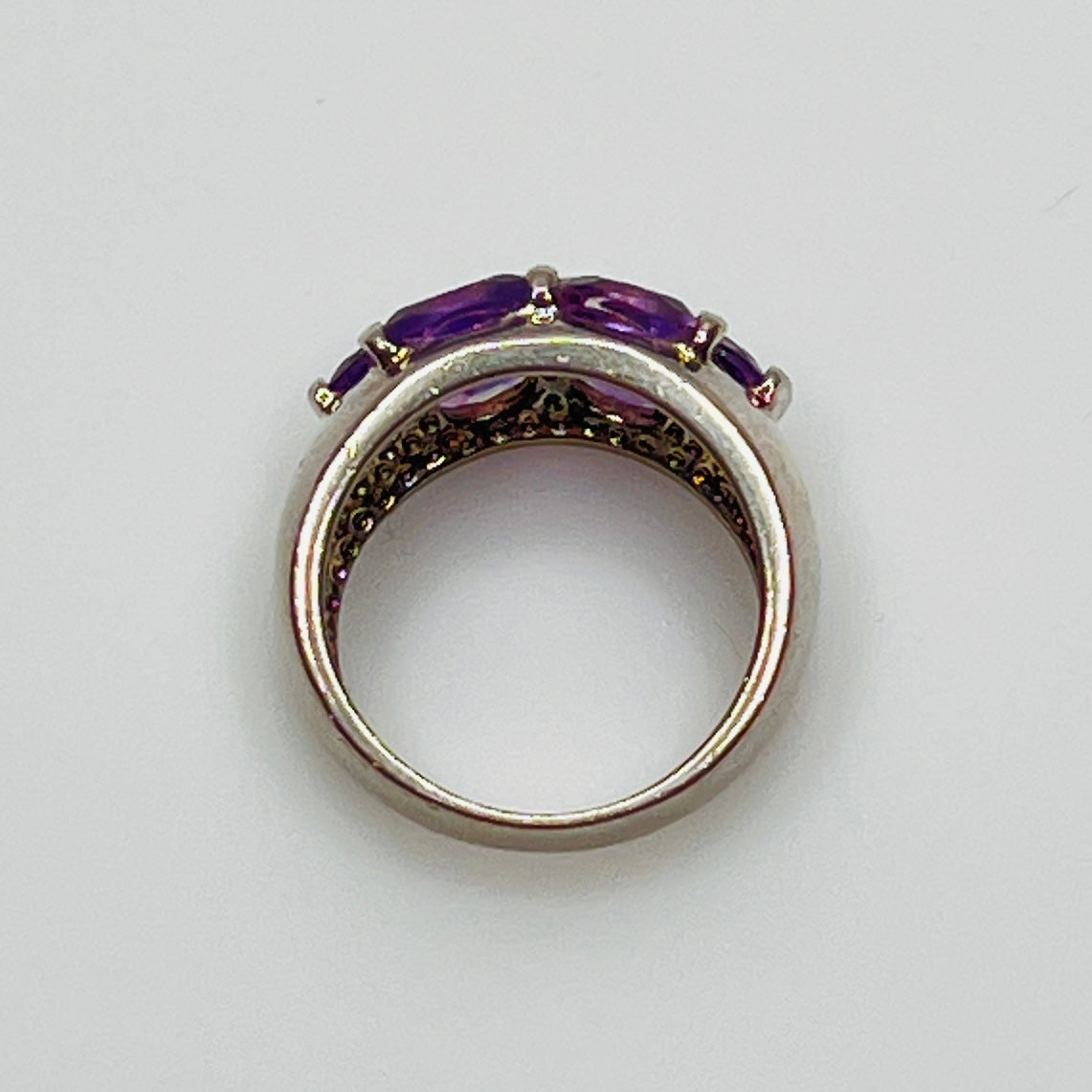 Vintage chunky silver cocktail ring with deep purple amethysts