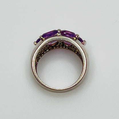 Vintage chunky silver cocktail ring with deep purple amethysts