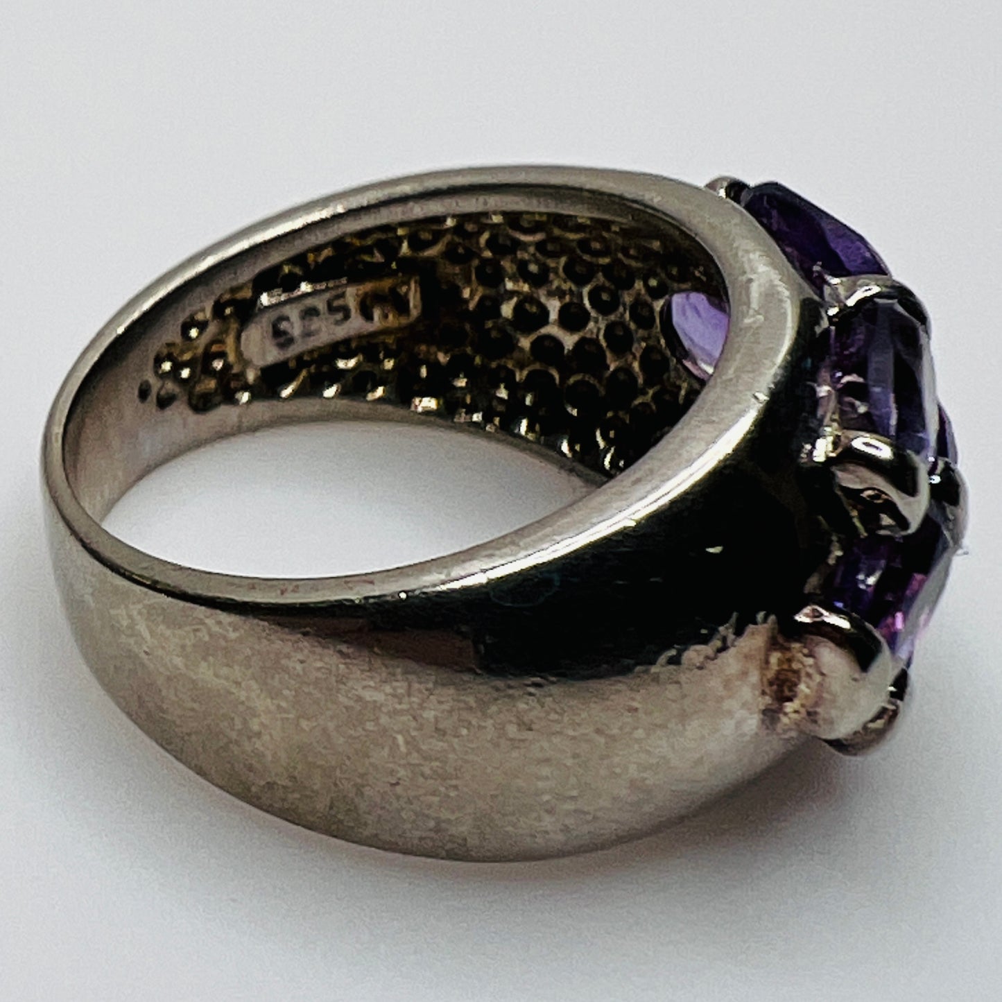 Sterling silver amethyst cluster ring with oval-cut stones, size 5.75