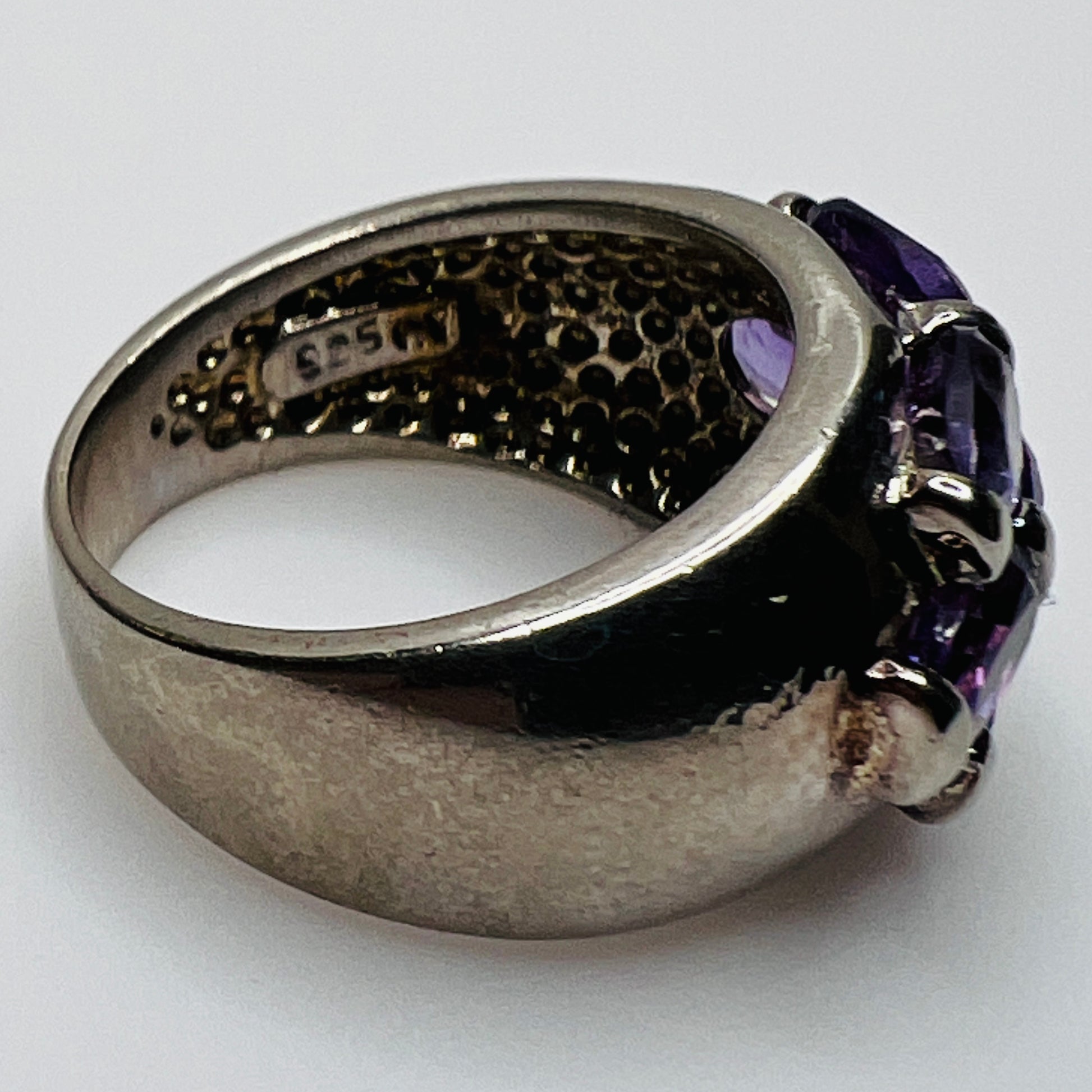 Sterling silver amethyst cluster ring with oval-cut stones, size 5.75