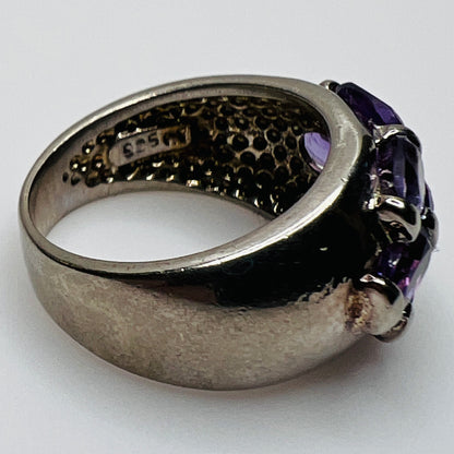 Sterling silver amethyst cluster ring with oval-cut stones, size 5.75