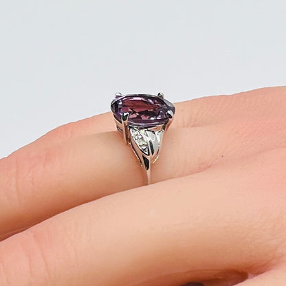 Amethyst and diamond vintage ring, size 8.5, with prong setting