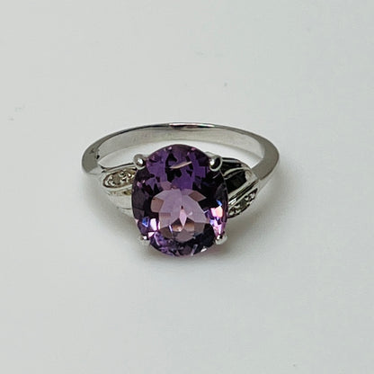Amethyst and diamond vintage ring, size 8.5, with prong setting