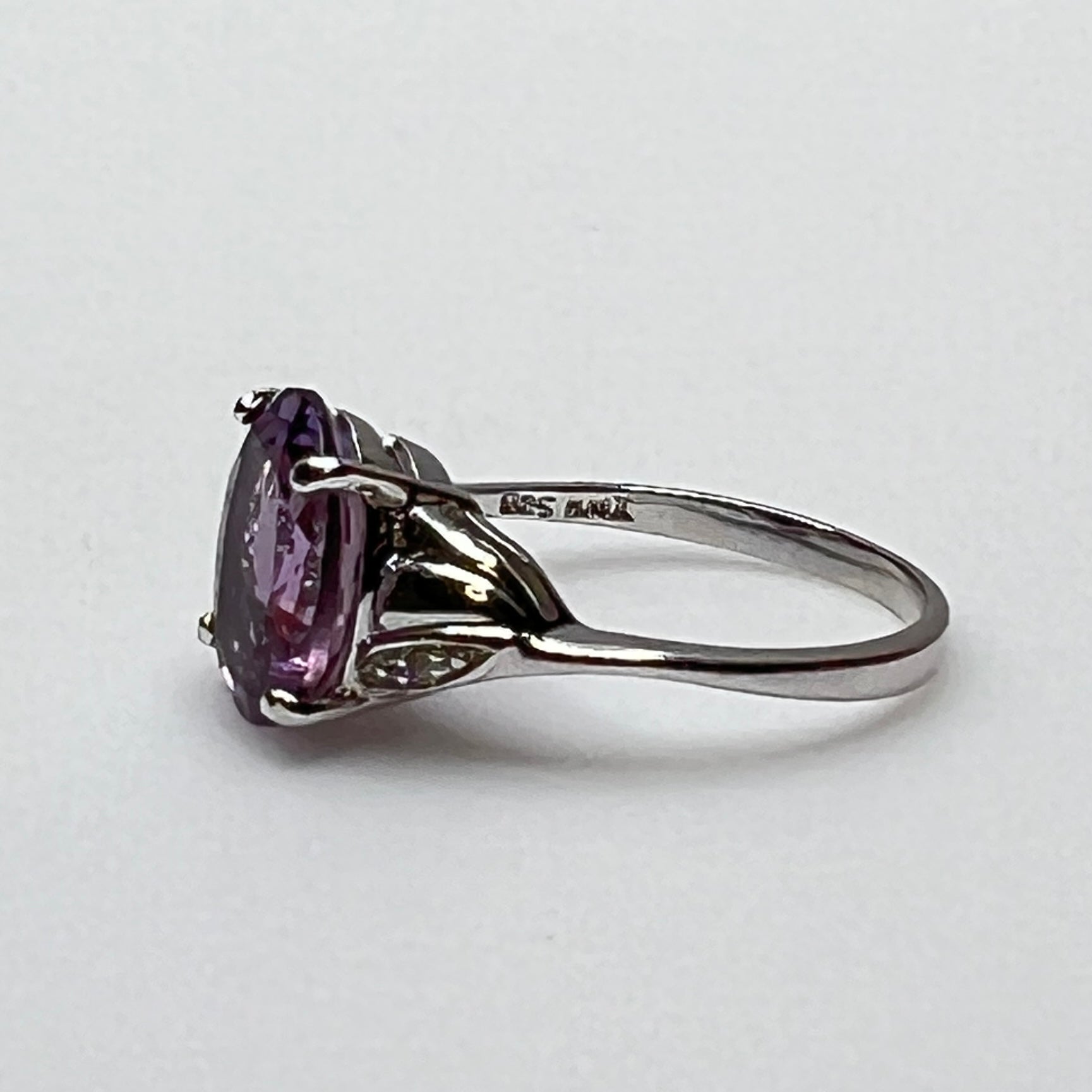 Amethyst and diamond vintage ring, size 8.5, with prong setting