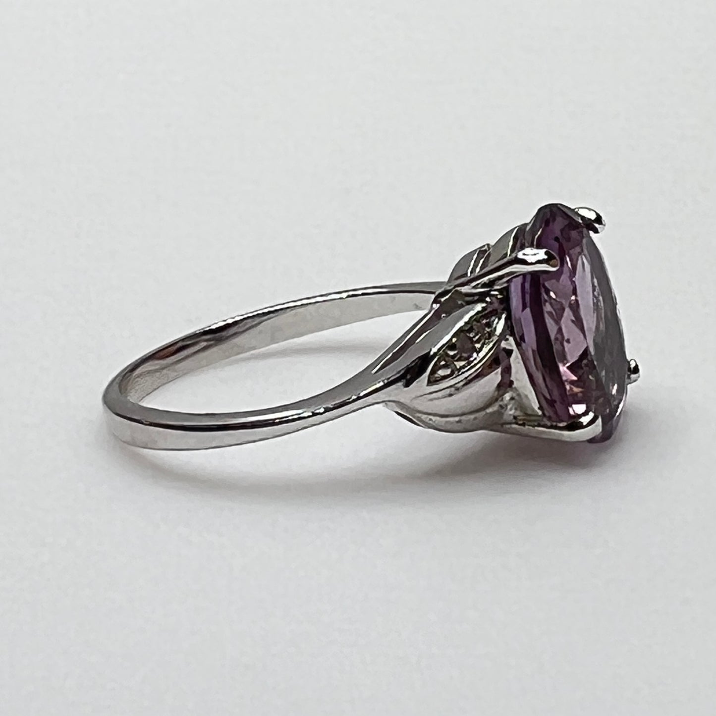 Sterling silver February birthstone ring with large purple amethyst