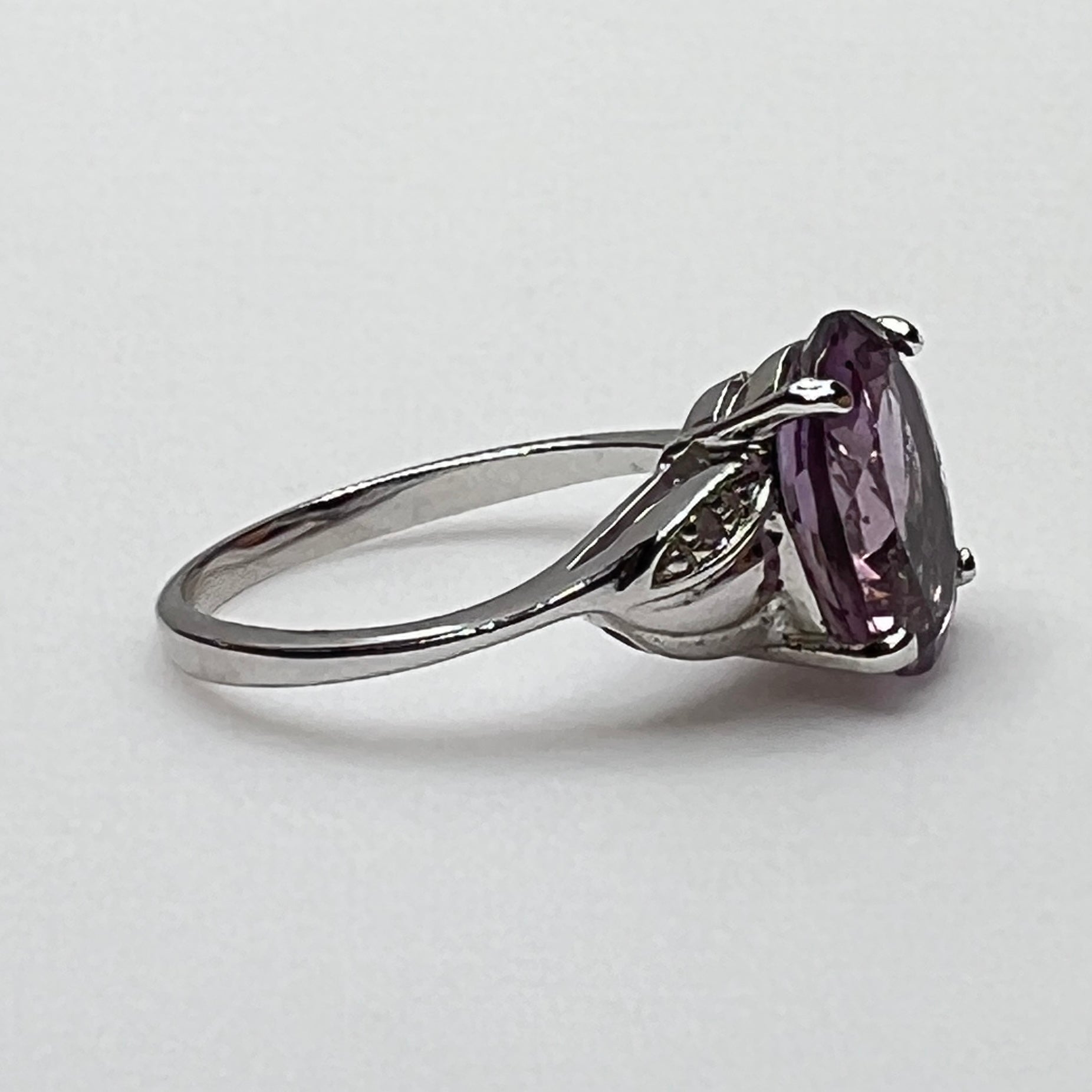 Sterling silver February birthstone ring with large purple amethyst