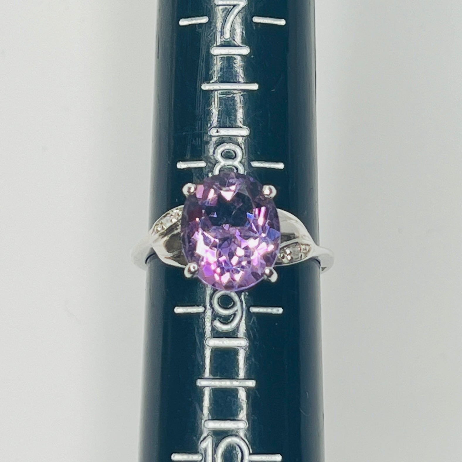 Sterling silver February birthstone ring with large purple amethyst