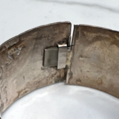 Vintage artisan sterling silver bracelet with Aztec Mayan Inca panel designs