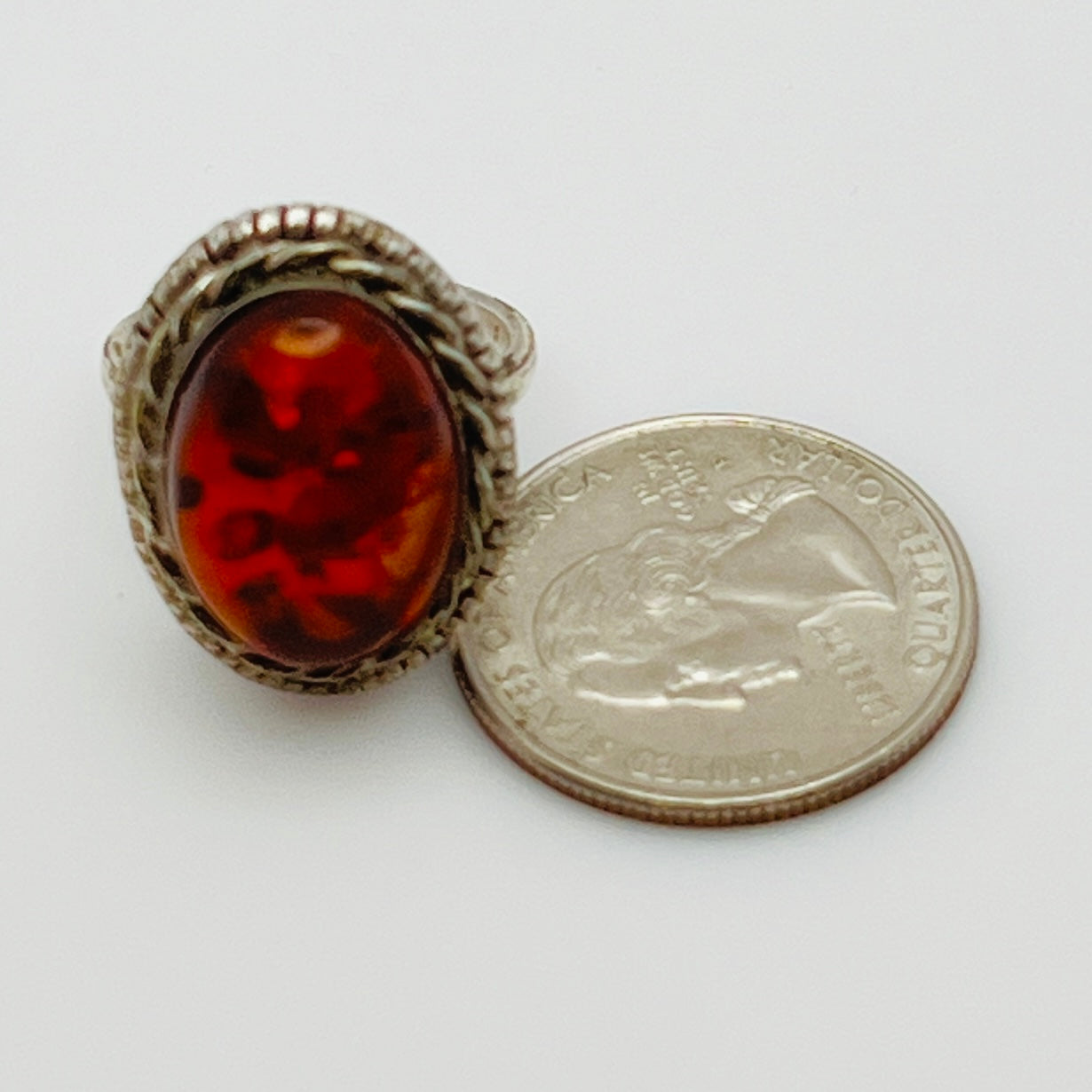 Vintage boho amber statement ring with natural inclusions