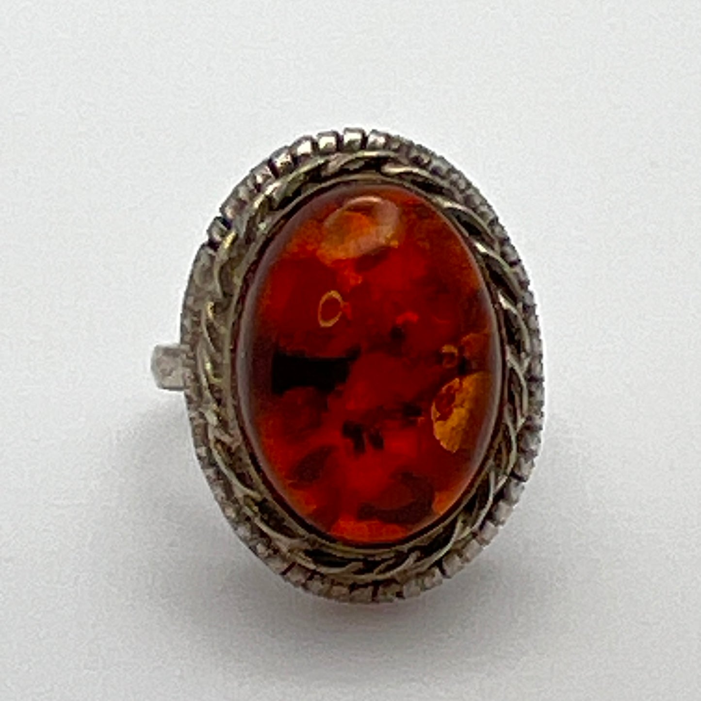 Vintage boho amber statement ring with natural inclusions