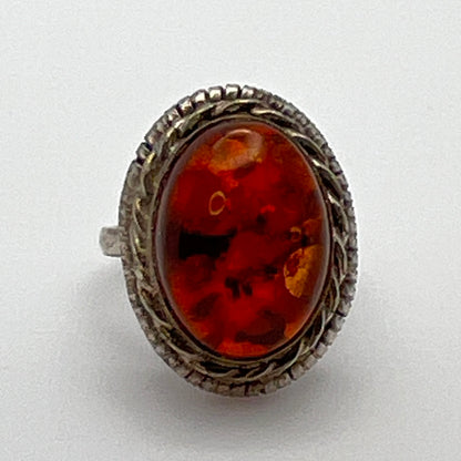 Vintage boho amber statement ring with natural inclusions