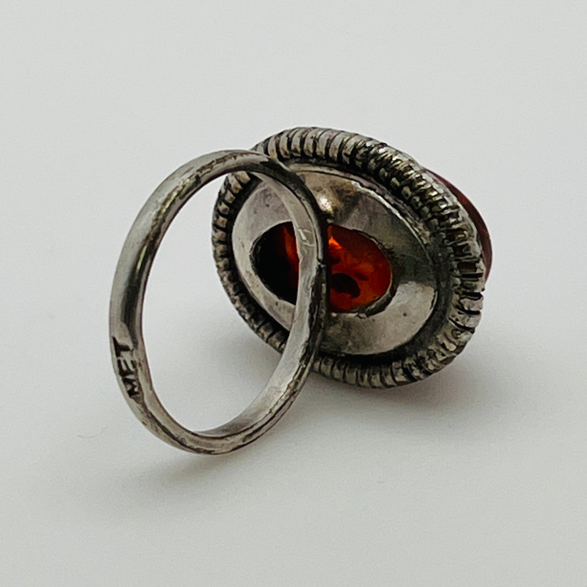 Vintage boho amber statement ring with natural inclusions