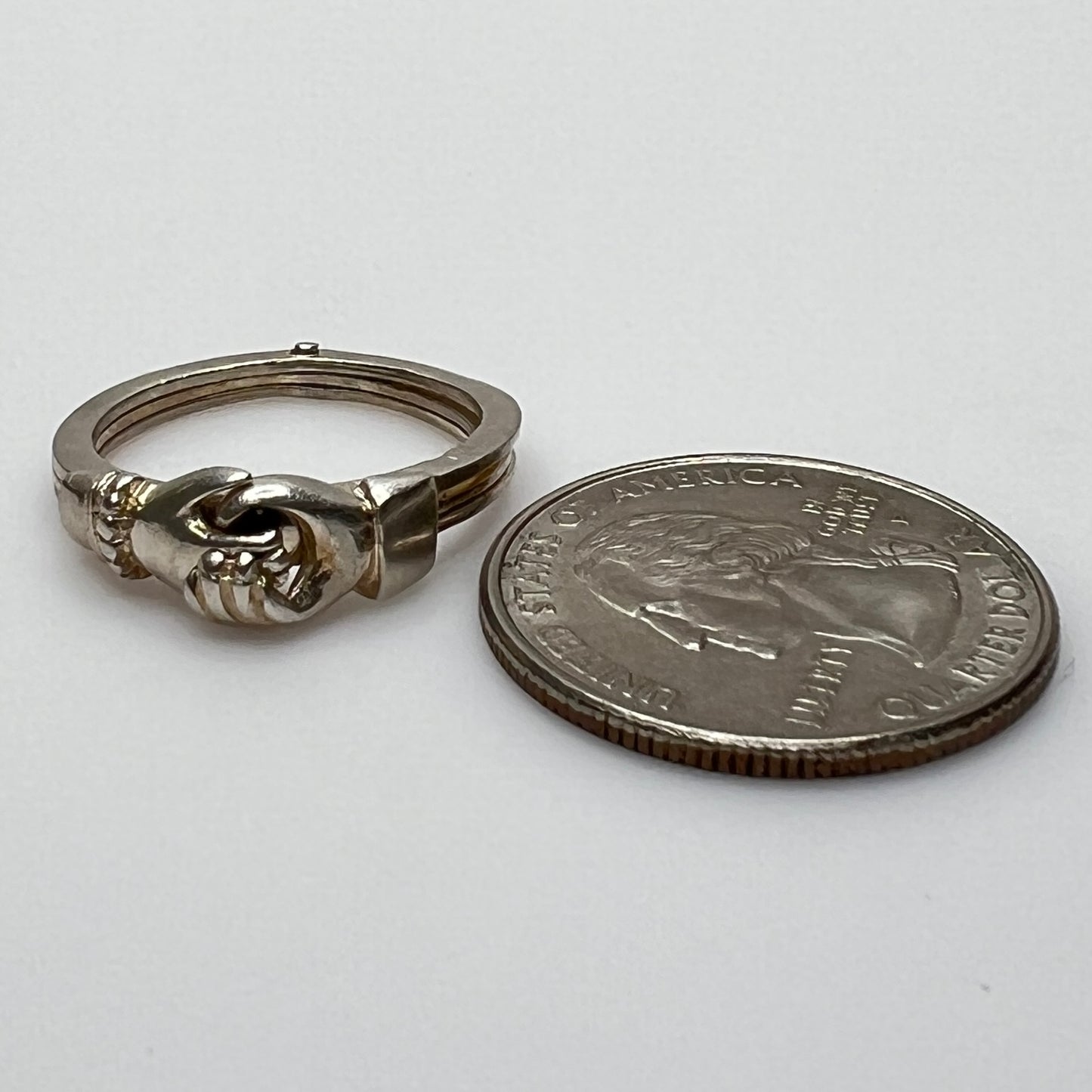 Vintage sterling silver Claddagh puzzle ring with hands and heart motif