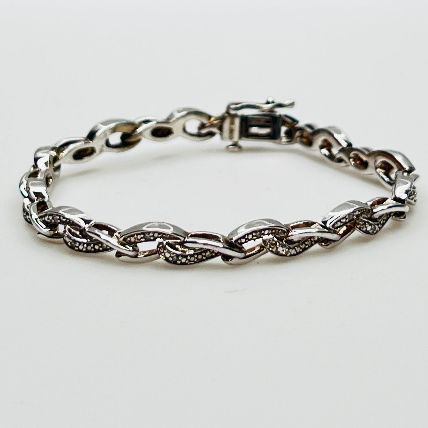 Sterling silver diamond link bracelet